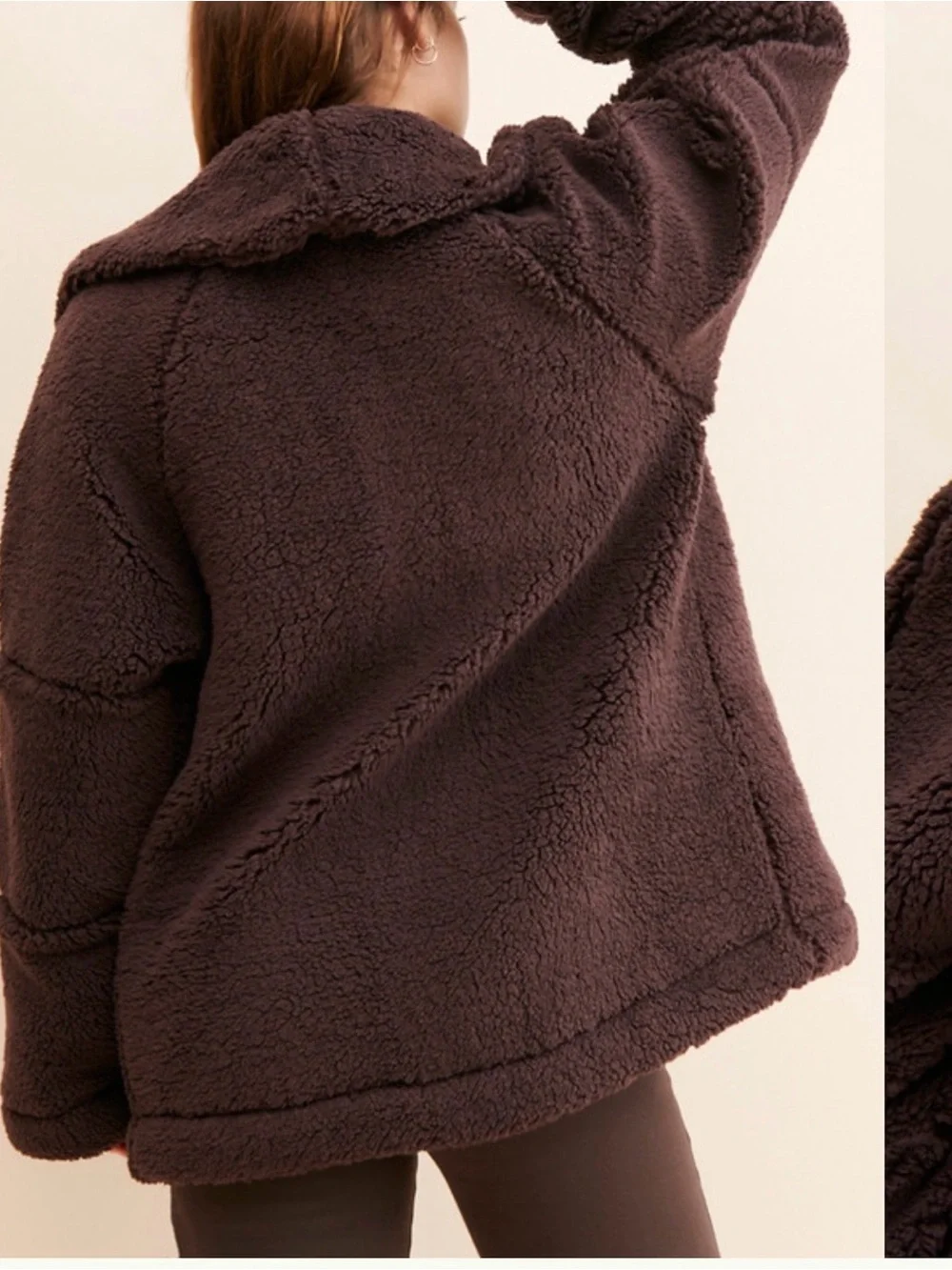 Free People Plush Teddy Jacket in Dark Brown